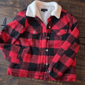 Love Tree  Plaid Jean Jacket with Sherpa Collar